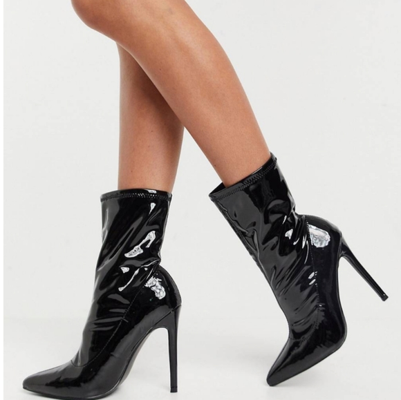 Black Patent Esmerelda Sock Boots - Picture 4 of 9